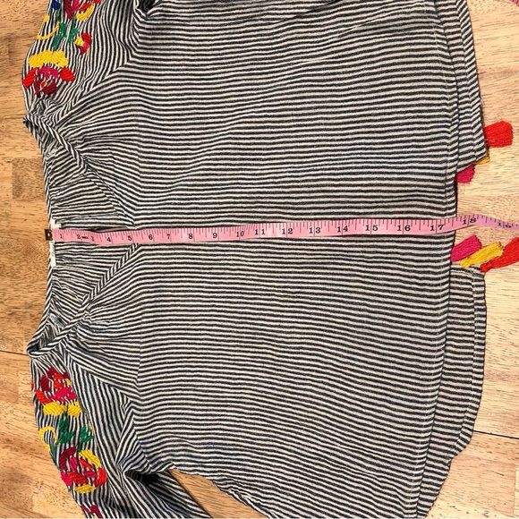Floreat Soleil floral embroidered striped cotton peasant top w/ tassels Size XSP - Picture 11 of 13